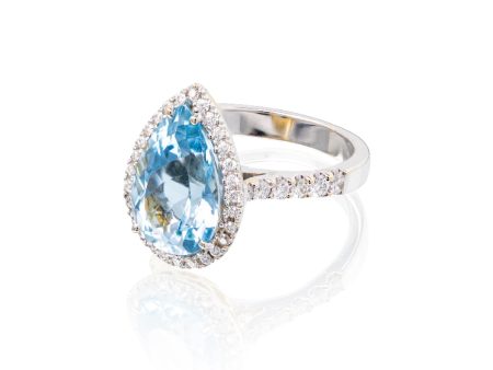 Pear Shape Aquamarine Ring with Diamond Halo Online Hot Sale