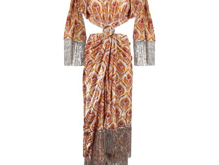 Rabanne | Women | 70s Tapestry Print Fringe Dress | Orange Supply