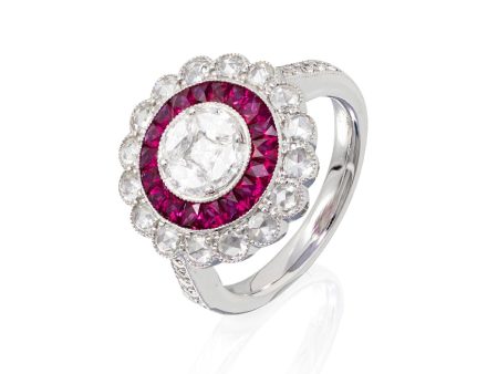 Diamond and Ruby Halo Ring Online