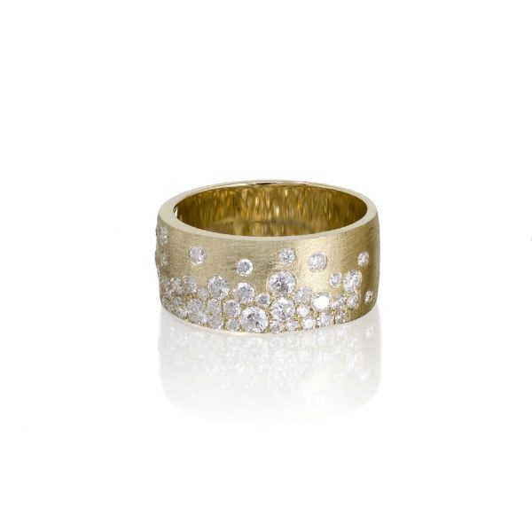 Yellow Gold Galaxy Ring with Diamonds For Sale