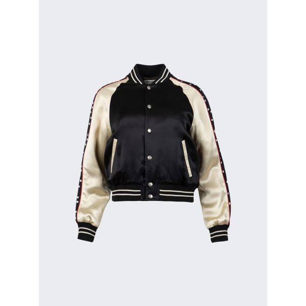 Saint Laurent | Women | Satin Striped Teddy Jacket | Black Online Hot Sale