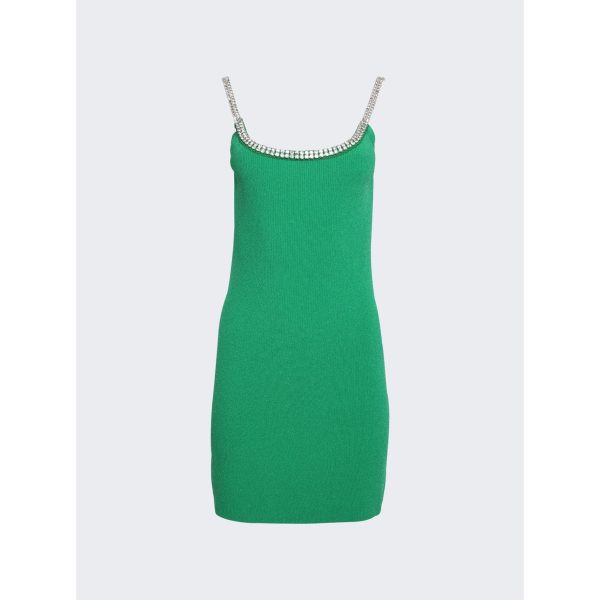 Rabanne | Rhinestone Strap Knit Mini Dress | Green For Sale