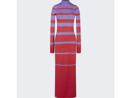 Rabanne | Women | Metallic Stripe Knitted Dress | Purple x Red Hot on Sale