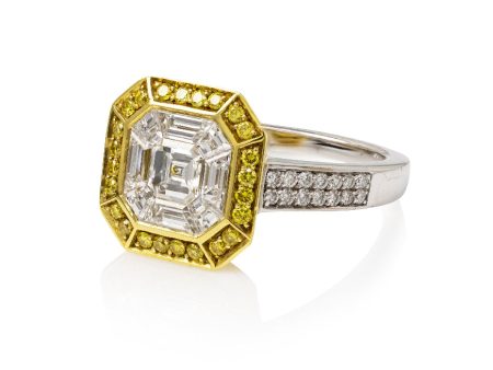 Invisible-Set Colorless & Fancy Yellow Diamond Ring on Sale