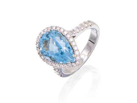 Pear Shape Aquamarine & Diamond Ring on Sale