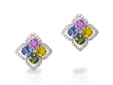 Multi-Colored Sapphire Clover Earrings Online