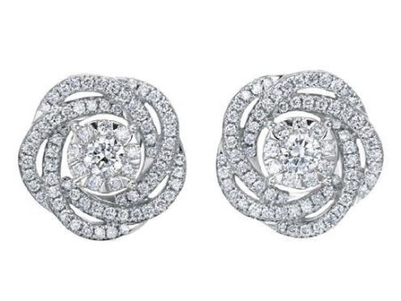 Diamond Bouquet Flower Earrings in White Gold .70 ct. For Sale