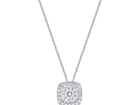 Bouquet Cushion Halo Pendant White Gold and Diamond Necklace .75 ct. Sale