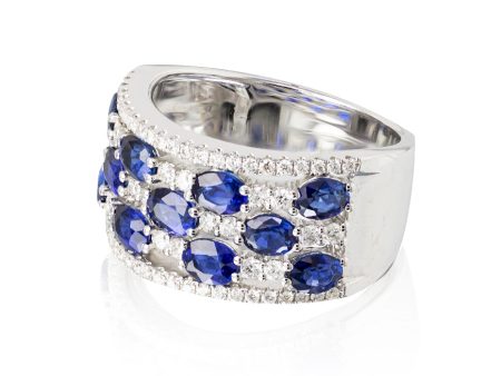 Diamond & Sapphire 3-Row Band Online Hot Sale