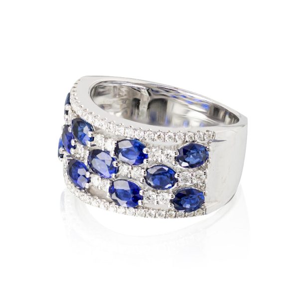 Diamond & Sapphire 3-Row Band Online Hot Sale