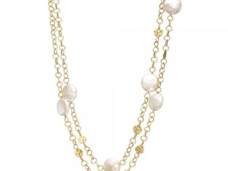 Graceful Cultured Freshwater Coin Pearl & Gold Nugget Long Necklace Online