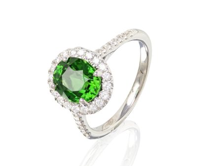 Oval Chrome Tourmaline Ring with Diamond Halo & Shank Supply