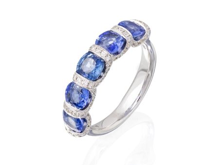 5-Stone Sapphire & Diamond Pave Ring Discount