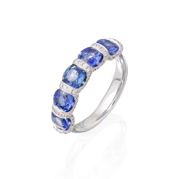 5-Stone Sapphire & Diamond Pave Ring Discount