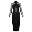 Rasario | Women | Draped Satin Lace Midi Dress With Buckle And Ring | Black Sale