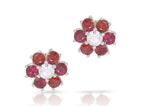 Burmese Ruby Flower Earrings Discount