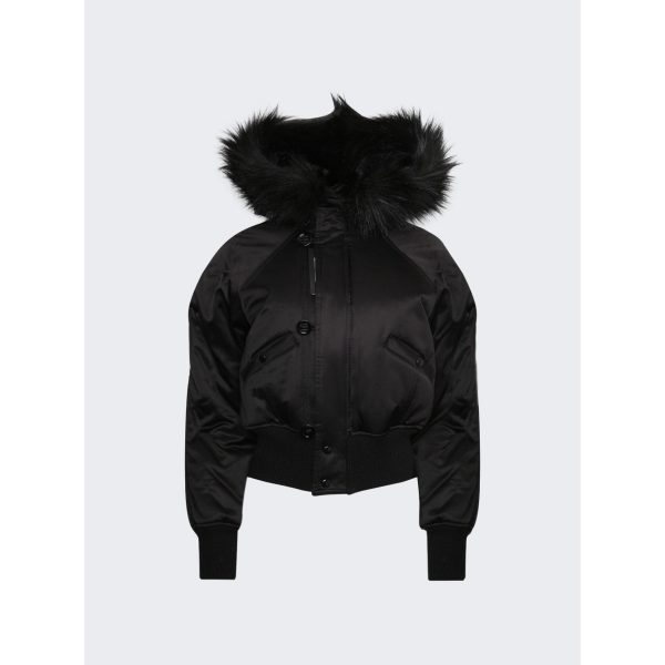 Saint Laurent | Women | Bomber Jacket In Satin And Animal Free Fur Black | Fashion