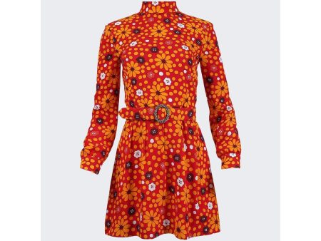 Saint Laurent | Women | Belted High Neck Flower Print Dress Online Hot Sale