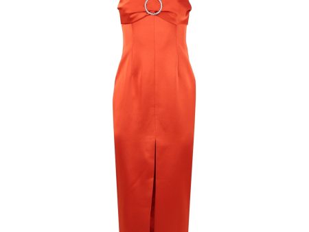 Rasario | Women | Buckled And Draped Satin Midi Dress | Orange Cheap