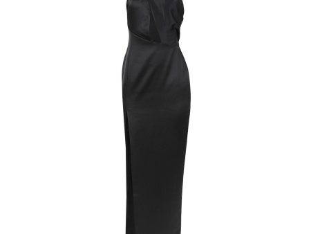 Rasario | Women | Draped Satin Asymmetric Cut-out Gown With Ring | Black Online