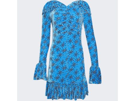 Rabanne | Long Sleeve Velvet Mini Dress | Blue Splash Hot on Sale