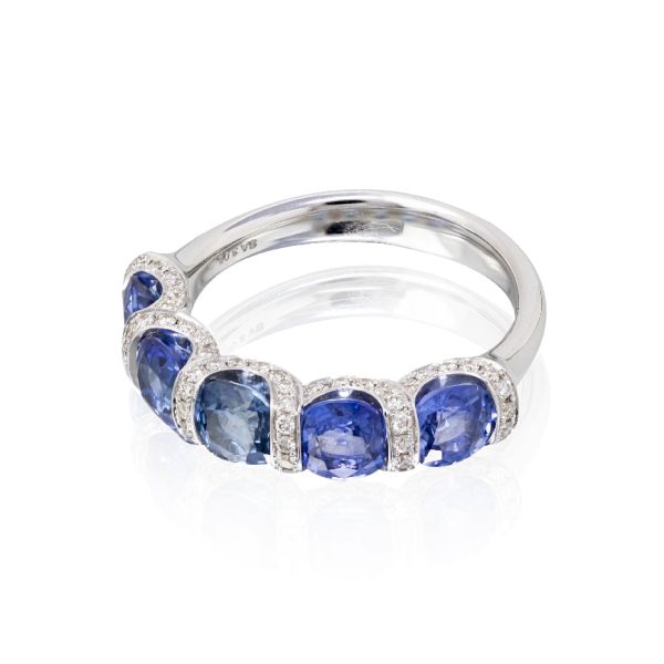 5-Stone Sapphire & Diamond Pave Ring Discount