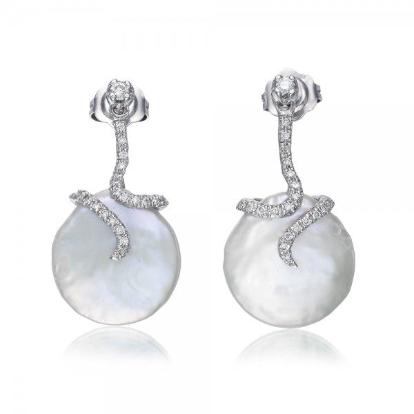 Enchanting Cultured Freshwater Coin Pearl & Diamond Earrings Online Hot Sale