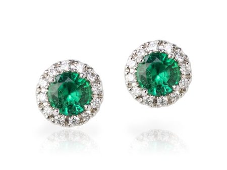 Natural Green Emerald Earrings with Diamond Halo Discount