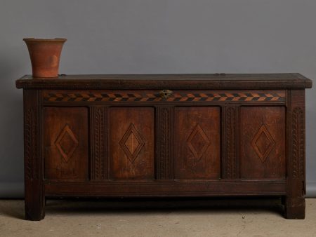 17th Century English Coffer with Holly & Walnut Inlay Discount