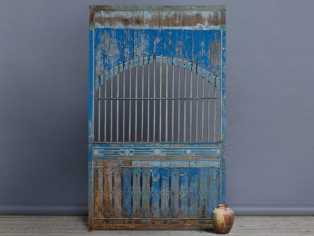 Blue Painted Window Panel from Madura Island 1880 on Sale