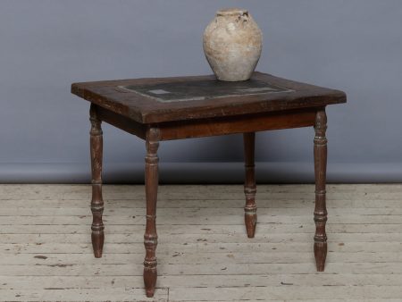 Altered 19th Century Dutch Colonial Teak Table with a Single Piece of 17th Century Belgian Blue Stone Inset on Top Online now