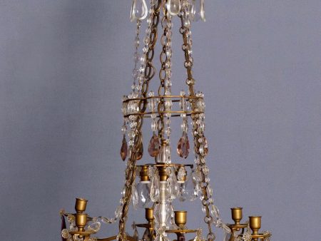 French 19th Century Gilt Bronze & Crystal Candle Chandelier For Sale