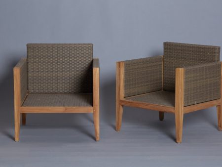 Pair of Teak and All Weather Rattan Arm Chairs Online now