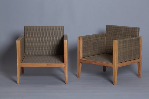 Pair of Teak and All Weather Rattan Arm Chairs Online now