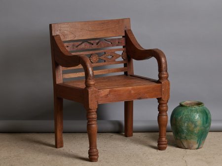 Dutch Colonial Teak Raffles Chair with Slatted Seat & Heavy Arms & Legs from Java For Cheap