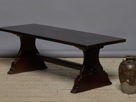 Dutch Colonial Teak Coffee Table with Shaped Leg & Trestle Base Online now