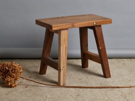 Small Sturdy Teak Stool with Splayed Leg and Rectangular Top Online Sale