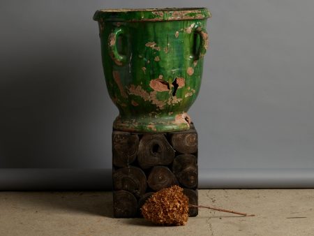 18th Century French Provencal Green Glazed Urn with 4 Handles on Sale