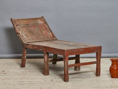 Dutch Colonial Teak Chaise from Sumatra with Traces of Red Paint Hot on Sale