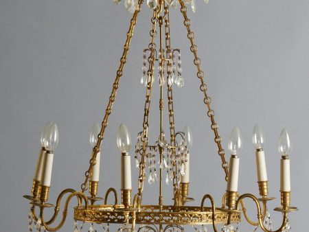 19th Century Baltic Gilt & Crystal Neo-Classical Rewired Chandelier Online now