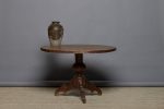 Dutch Colonial Round Teak Pedestal Table with a Reeded 3 Board Top on Sale