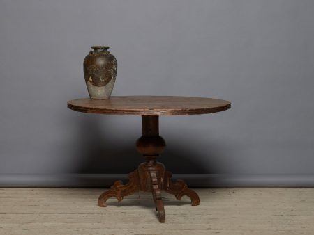 Dutch Colonial Round Teak Pedestal Table with a Reeded 3 Board Top on Sale