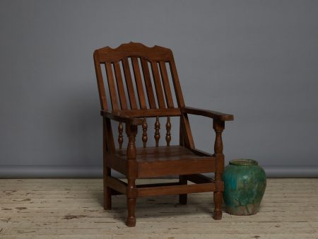 19th Century Slat Bench Dutch Colonial Teak Lounge Chair with Shaped Crest Online Sale