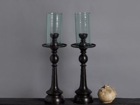 Medium Low Bronze and Glass Hurricane Candle Holder from Java Sale