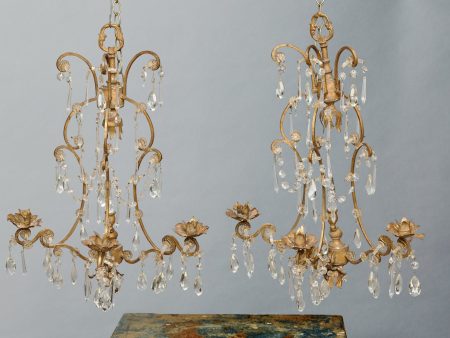 Pair of French Gilt Metal & Crystal Scones For Sale