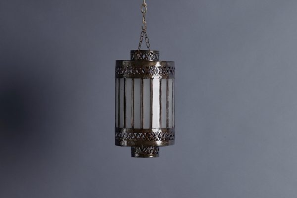 Frosted Glass & Tin Paneled Hanging Moroccan Lantern For Discount