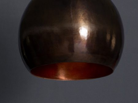 Small Bronze Hammered Pendant Light with a Polished Copper Interior Online Hot Sale