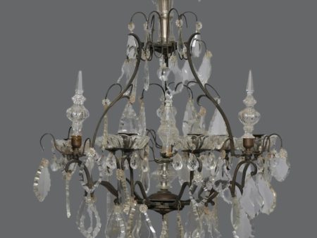 Mid 19th Century French Bronze & Crystal Chandelier with Six Arms For Sale