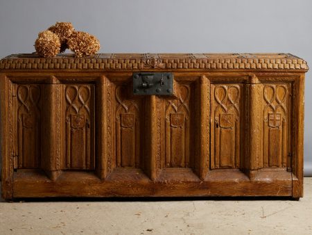 English Cabinet in the Shape of a Coffer Made out of an Old Abbey Paneling For Cheap