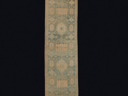 Pale Anatolian Runner with Repeating Medallions in Soft French Blue & Peach ................ (2  8   x 14  7  ) Fashion